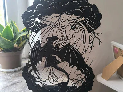 004 Toothless Light Fury - Stormy Silhouette Art