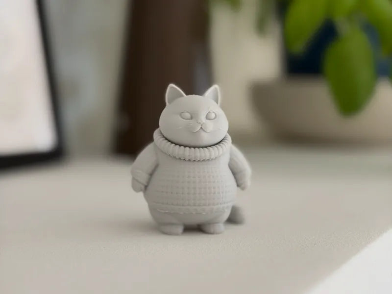 Cozy Chubby Cat in Sweater Cute Desk Figure