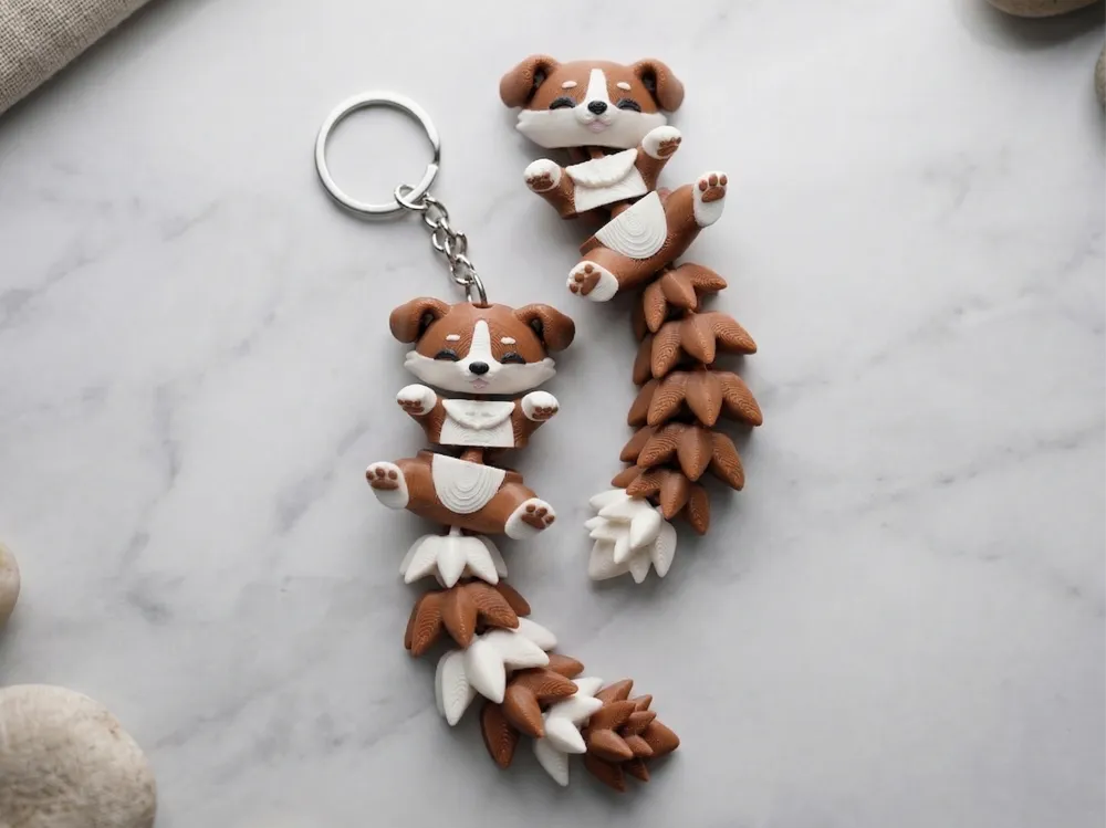 Fluffy Tail Cute Flexi Puppy - Toy Keychain