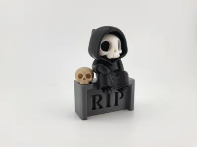 Grim Reaper on Tombstone Stylized Printed Figure