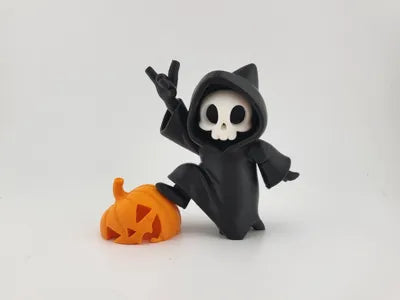 Kawaii Grim Reaper with Pumpkin Spooky Halloween