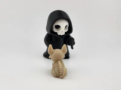 Kawaii Grim Reaper with Skeleton Dog Spooky 3D