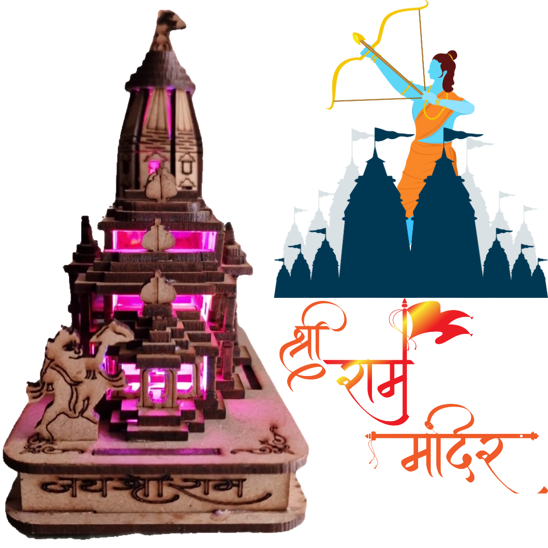 Ram Mandir 3D Model With Led Light (L 6.4xB 4xH 6.4 inch)