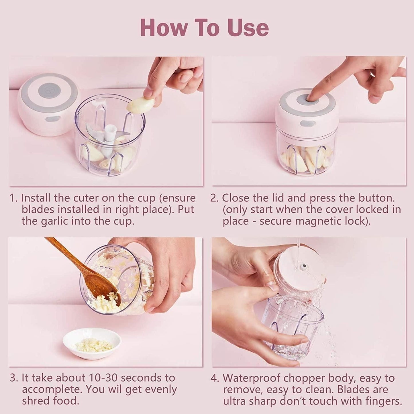 Mini Chopper-Cordless Palm sized Lovely Mini Food Chopper for Garlic