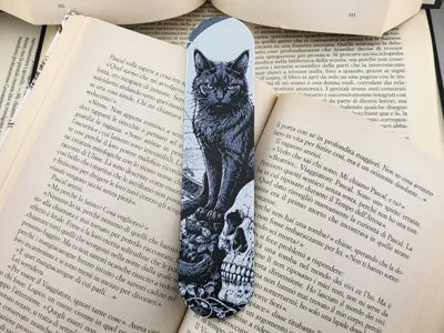 Bookmark Black Cat Skull  Gothic Book Marker