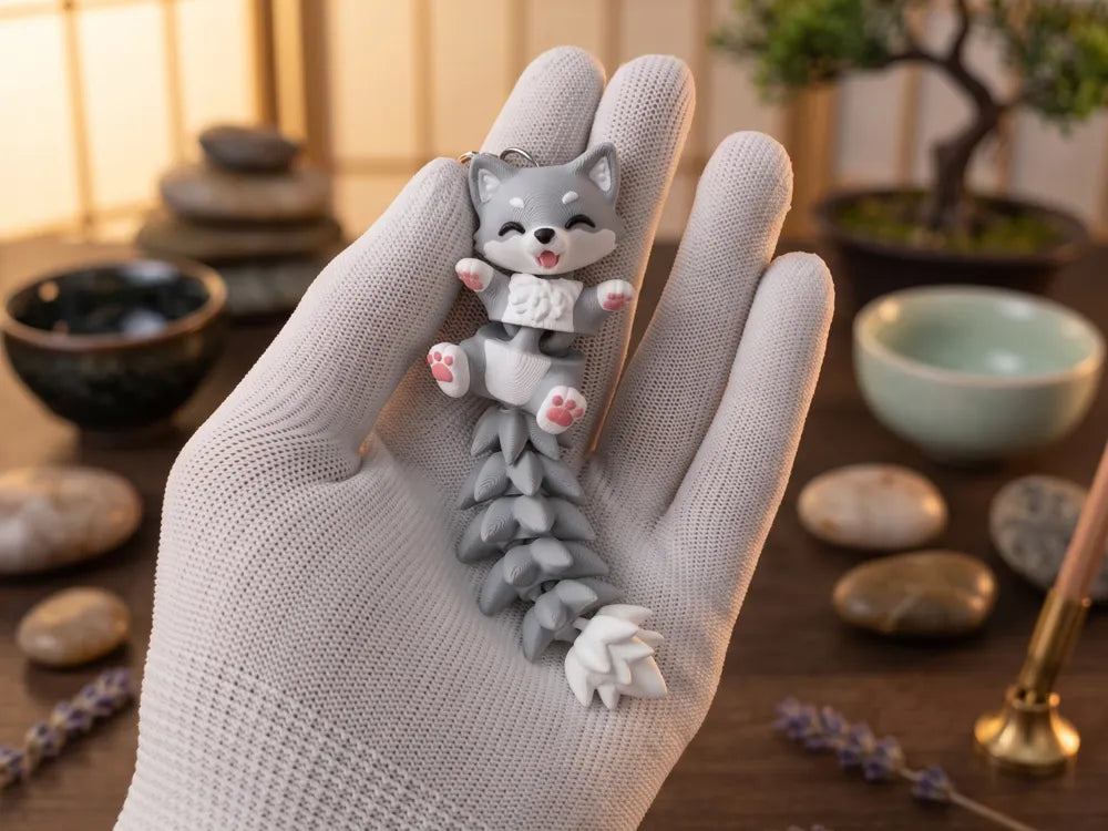 Fluffy Tail Cute Flexi Wolf - Toy  Keychain