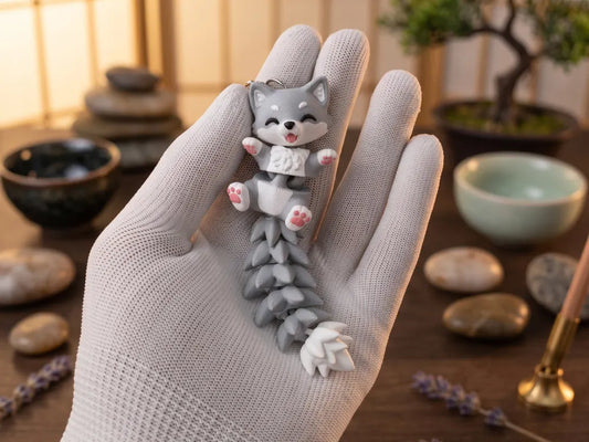 Fluffy Tail Cute Flexi Wolf - Toy  Keychain