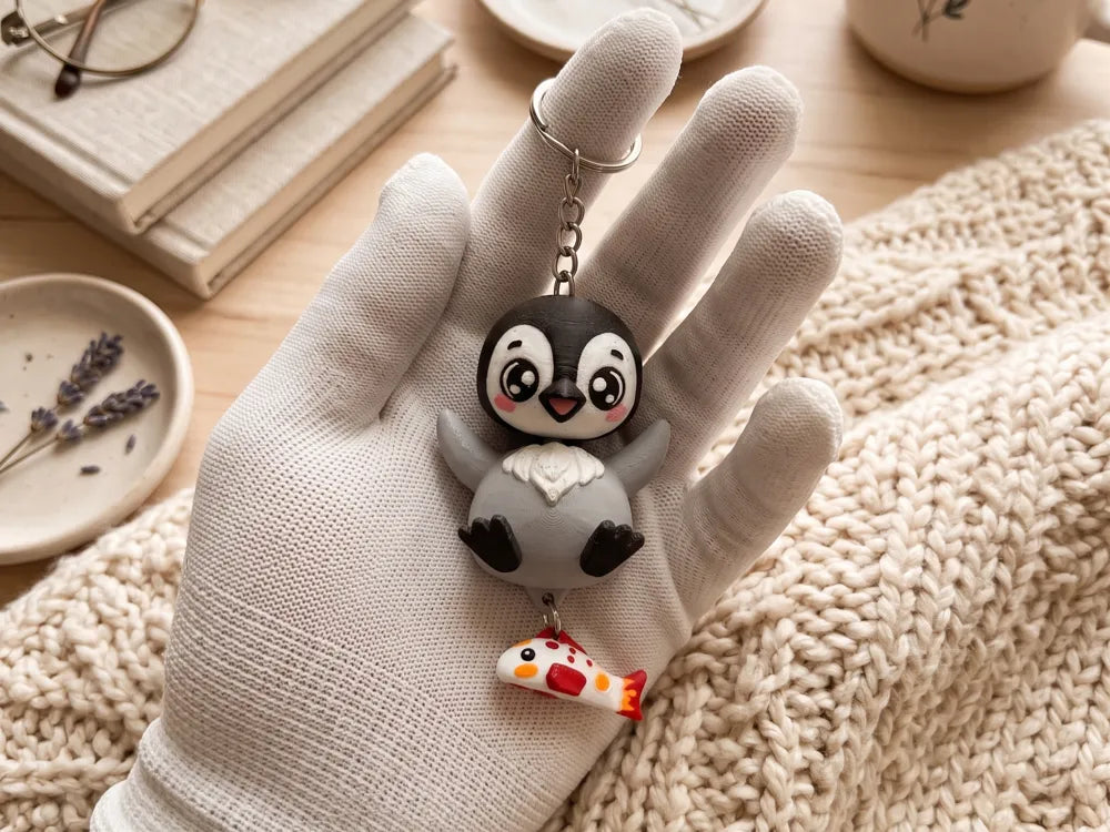Fluffy Tails Cute Flexi Baby Penguin -Toy Keychain