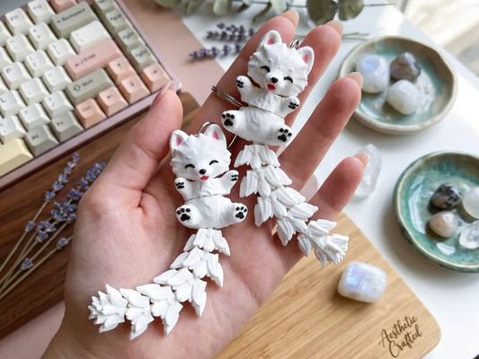 Fluffy Tails Cute Flexi Samoyed Dog - Toy Keychain