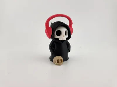 Grim Reaper with Red Headphones Printed Skeleton