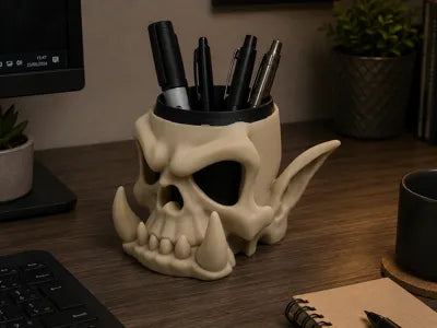 Orc Skull Pen Holder  Desk Organizer
