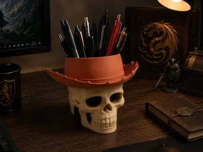 Woody Skull Hat Pen Holder  Desk Organizer