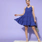 Style Quotient Women Blue Solid Pure Cotton A-Line Tiered Dress