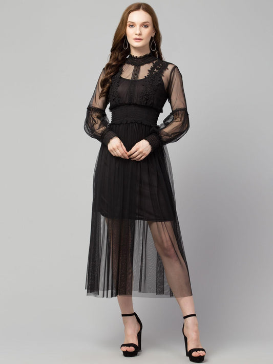 Women's Net Embroidered Drop Waist Dress