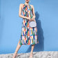 Style Quotient Off White & Blue Halter Neck Crepe Dress