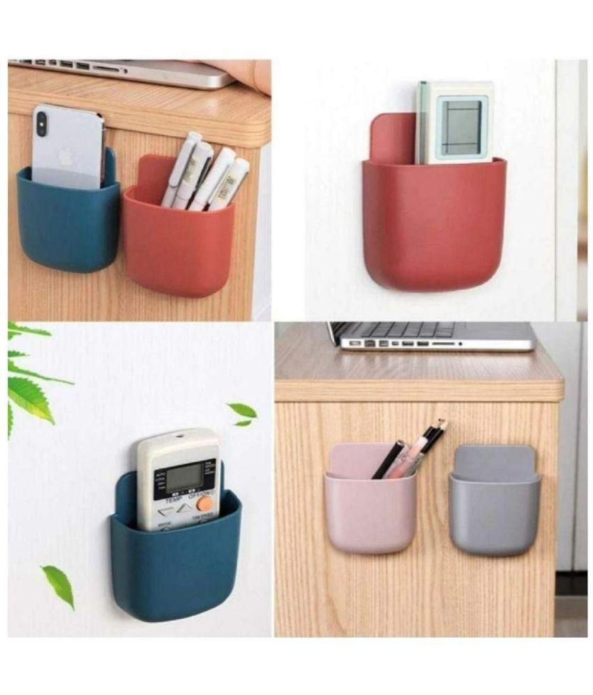 Wall Mounted Holder- Pcs Multicolored Wall Mounted Storage Case for TV Remote, AC Remote, Mobile Phone Plug Holder (Multicolor, 4 Pcs Set)