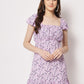 TRENDARREST Women's Lilac Floral Back Tie-up Detail Dress