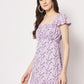 TRENDARREST Women's Lilac Floral Back Tie-up Detail Dress