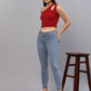 Rigo Women Red One Shoulder Ribbed Crop Top