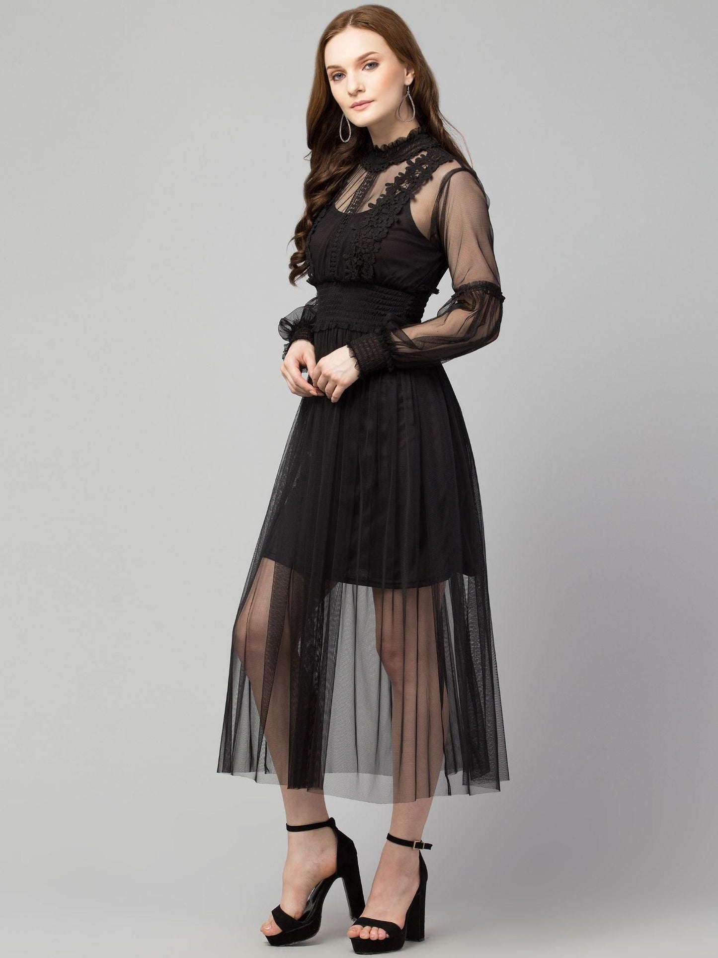 Women's Net Embroidered Drop Waist Dress