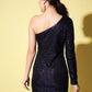 Trend Arrest Women's Polyester Embellished Bodycon One Shoulder Sequin Short Dress