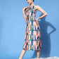Style Quotient Off White & Blue Halter Neck Crepe Dress