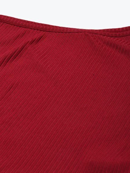 Rigo Women Red One Shoulder Ribbed Crop Top