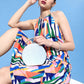 Style Quotient Off White & Blue Halter Neck Crepe Dress