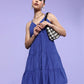 Style Quotient Women Blue Solid Pure Cotton A-Line Tiered Dress
