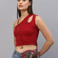 Rigo Women Red One Shoulder Ribbed Crop Top