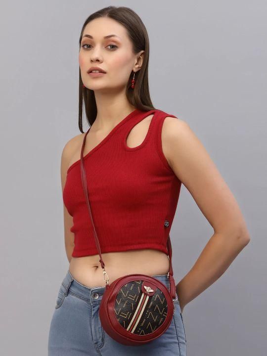 Rigo Women Red One Shoulder Ribbed Crop Top